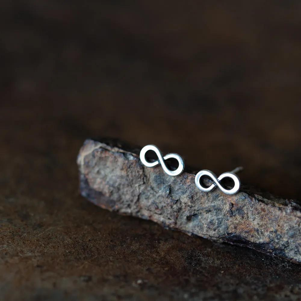 Tiny Infinity Earrings, Small modern everyday studs