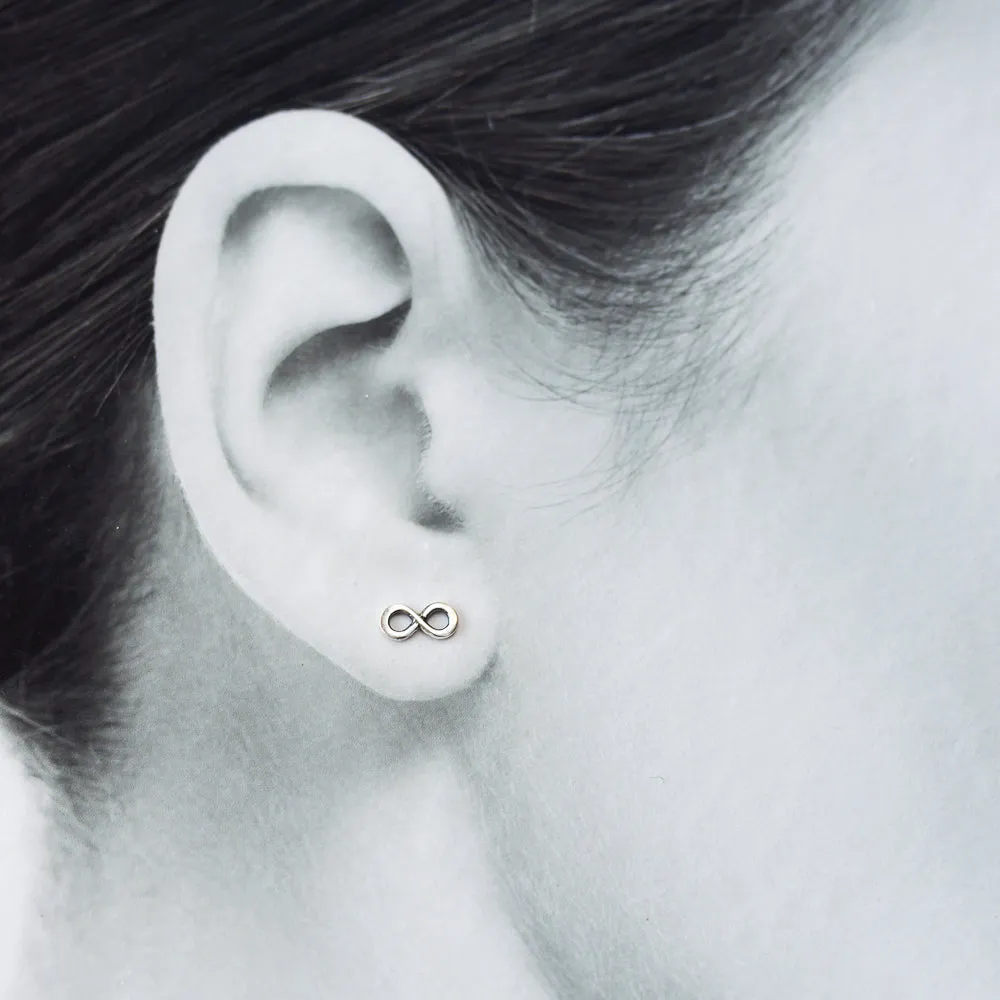 Tiny Infinity Earrings, Small modern everyday studs