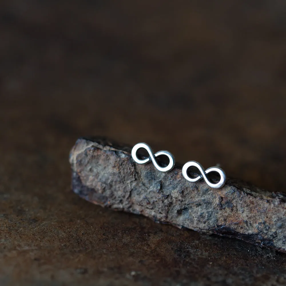 Tiny Infinity Earrings, Small modern everyday studs