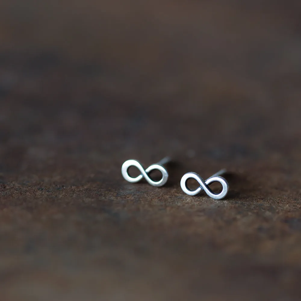 Tiny Infinity Earrings, Small modern everyday studs