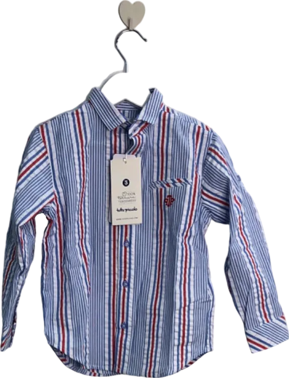 Tutto Piccolo Blue/Red/White Striped Long Sleeve Shirt UK 2-3 Years