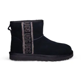 UGG Classic Mini Shearling Logo Black Boots - Women's