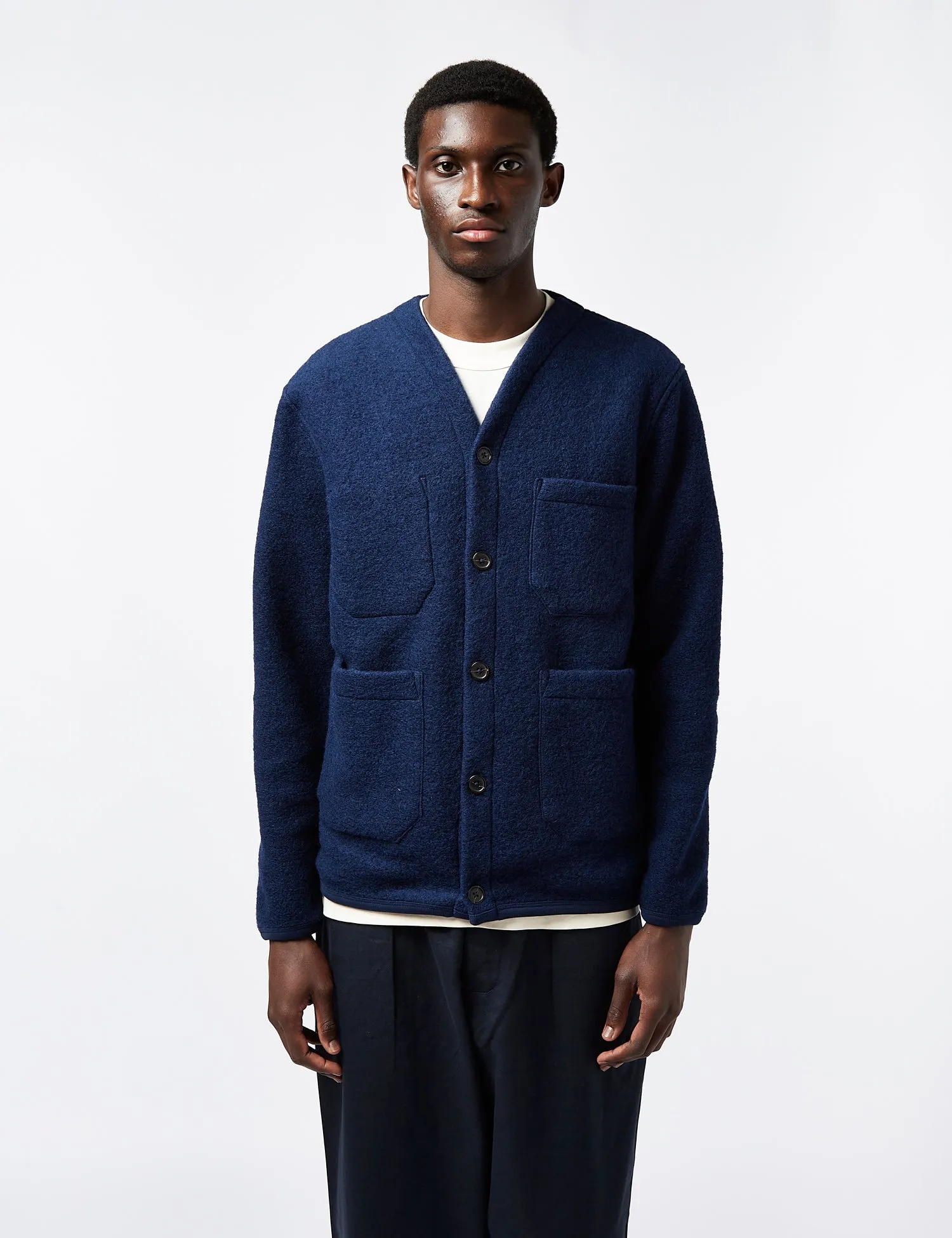 Universal Works Cardigan (Wool) - Indigo Blue