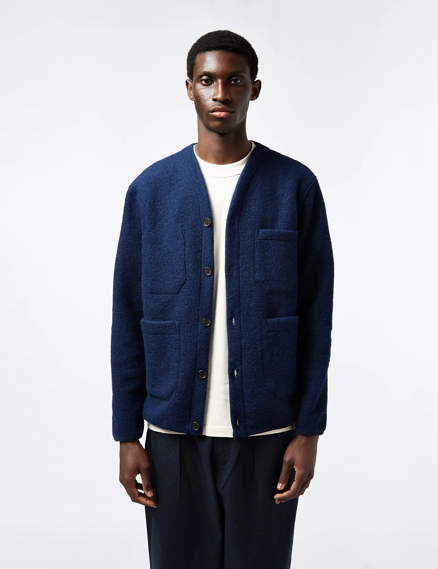 Universal Works Cardigan (Wool) - Indigo Blue