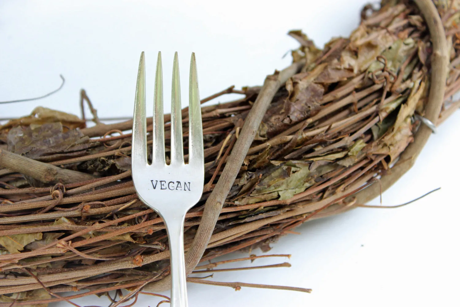 Vegan Hand Stamped fork