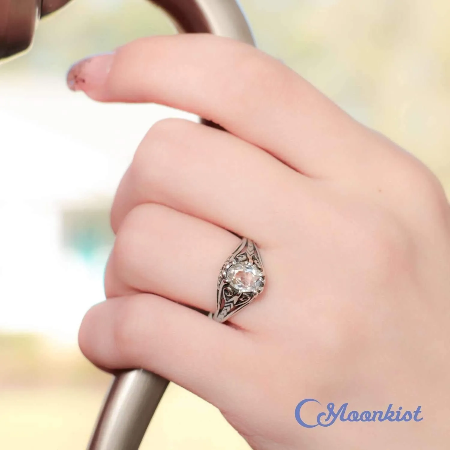 Victorian Oval Filigree Engagement Ring in Sterling Silver | Moonkist Designs