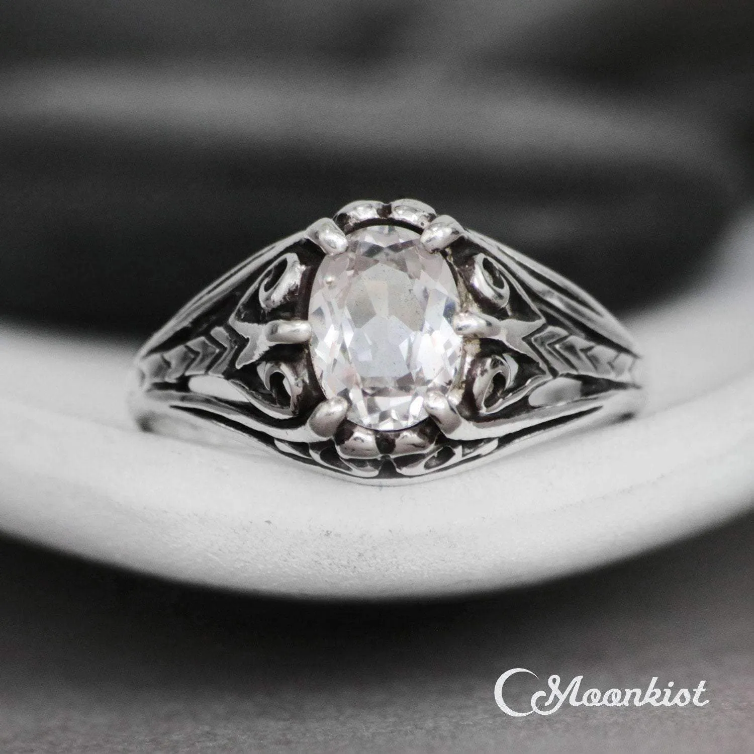 Victorian Oval Filigree Engagement Ring in Sterling Silver | Moonkist Designs