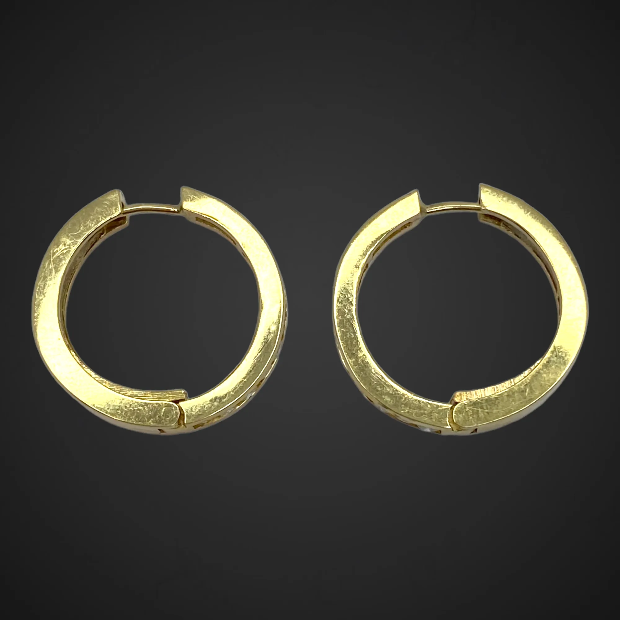 Vintage 14K Yellow Gold Hinged Diamond Hoop Earrings