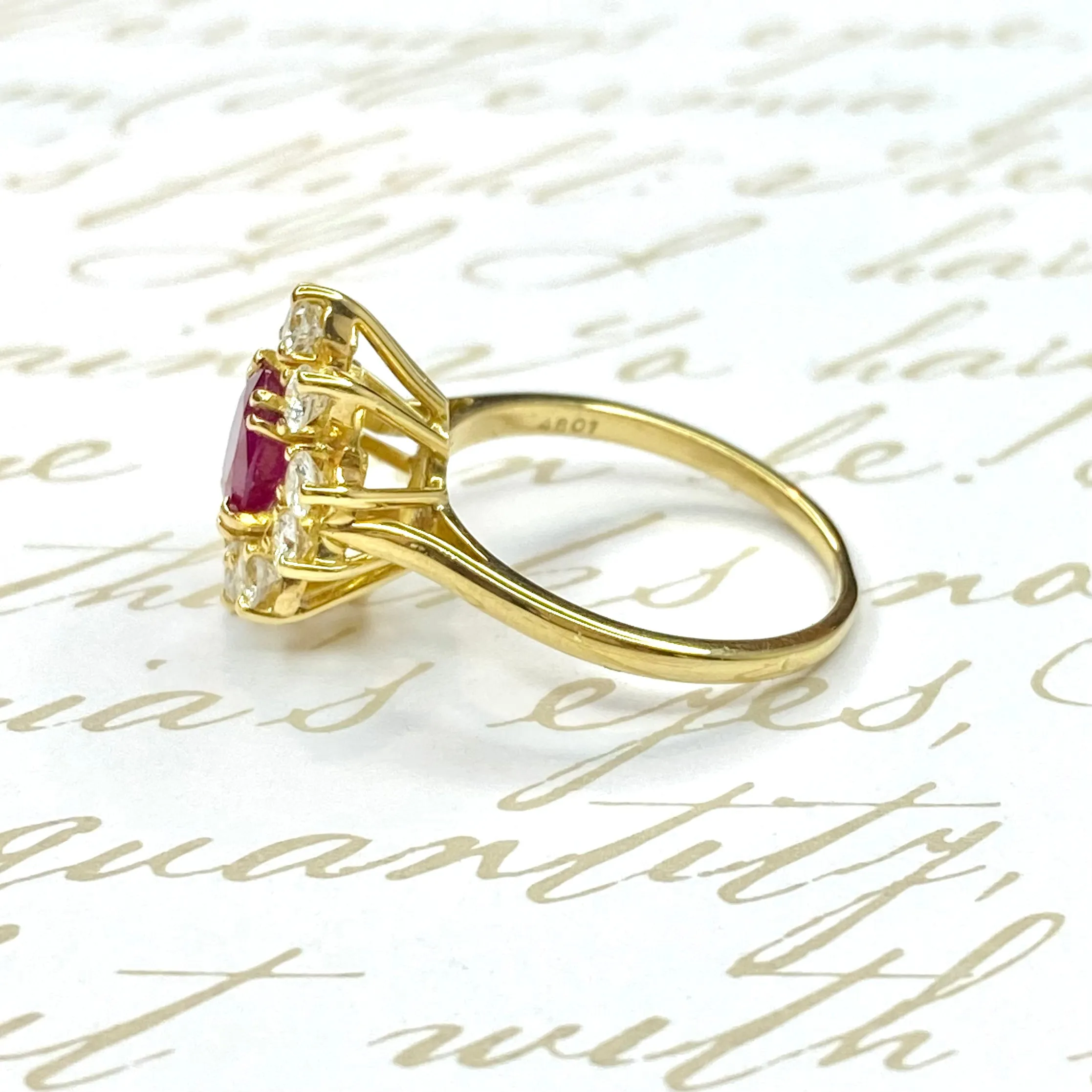 Vintage French GIA Certified Burma Ruby and Diamond Ring