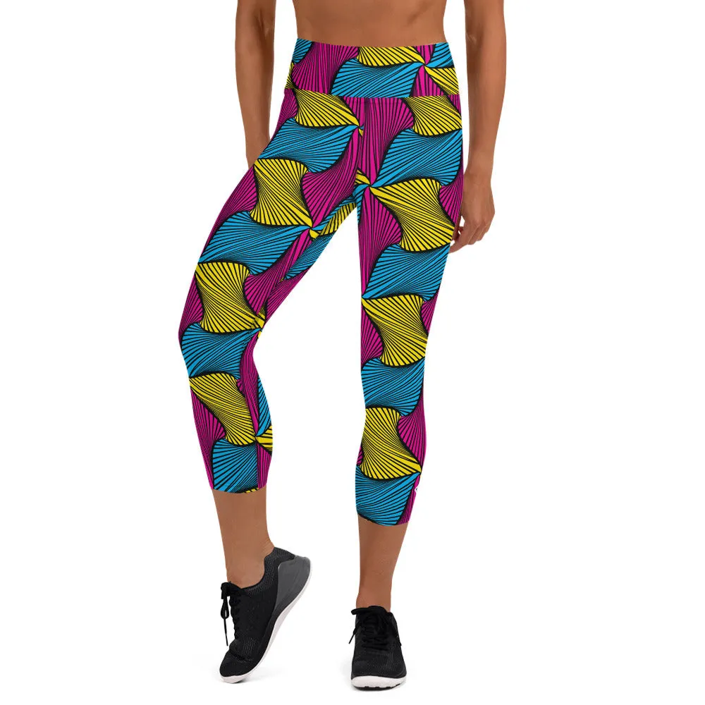 Women's Ankara Wax Print High Waist Capri Yoga Pants Workout Leggings For Jiu Jitsu 001