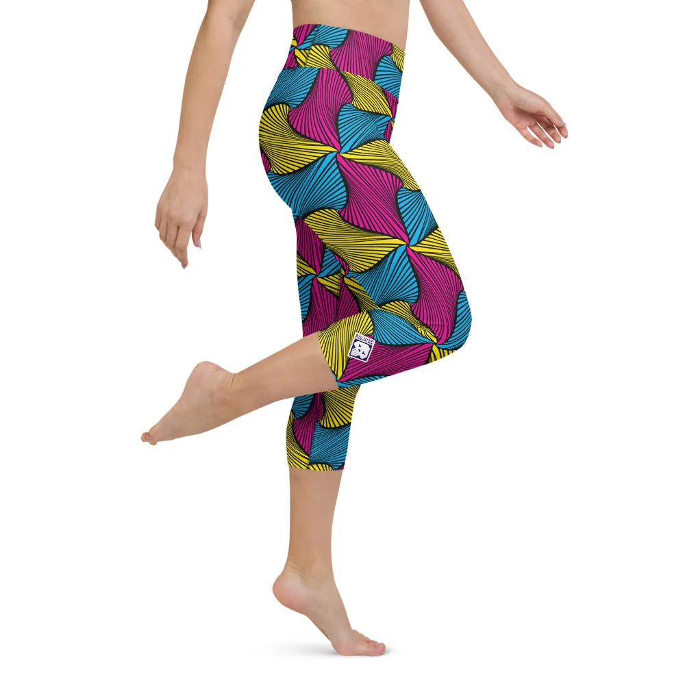 Women's Ankara Wax Print High Waist Capri Yoga Pants Workout Leggings For Jiu Jitsu 001