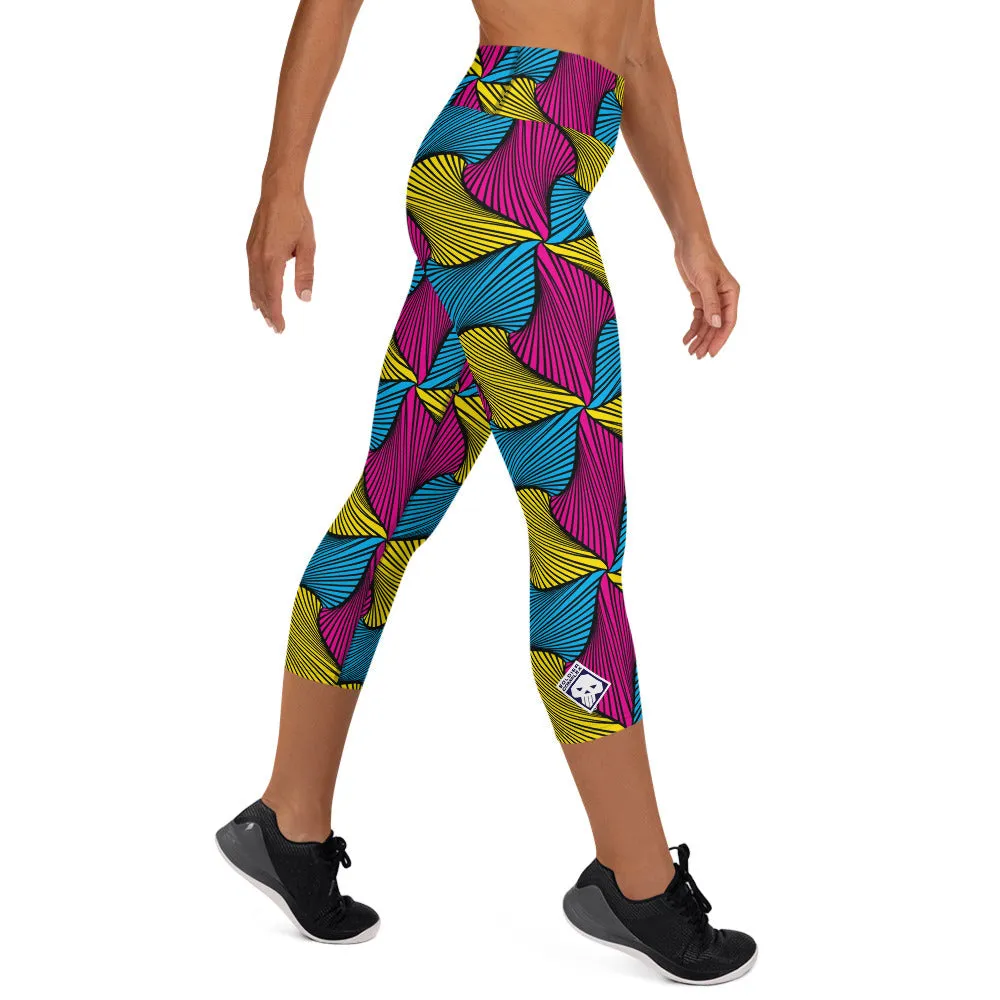 Women's Ankara Wax Print High Waist Capri Yoga Pants Workout Leggings For Jiu Jitsu 001