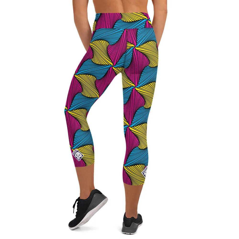 Women's Ankara Wax Print High Waist Capri Yoga Pants Workout Leggings For Jiu Jitsu 001