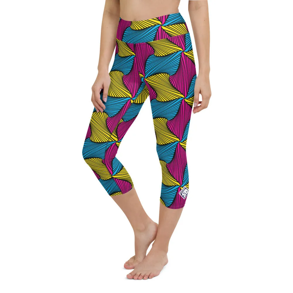 Women's Ankara Wax Print High Waist Capri Yoga Pants Workout Leggings For Jiu Jitsu 001