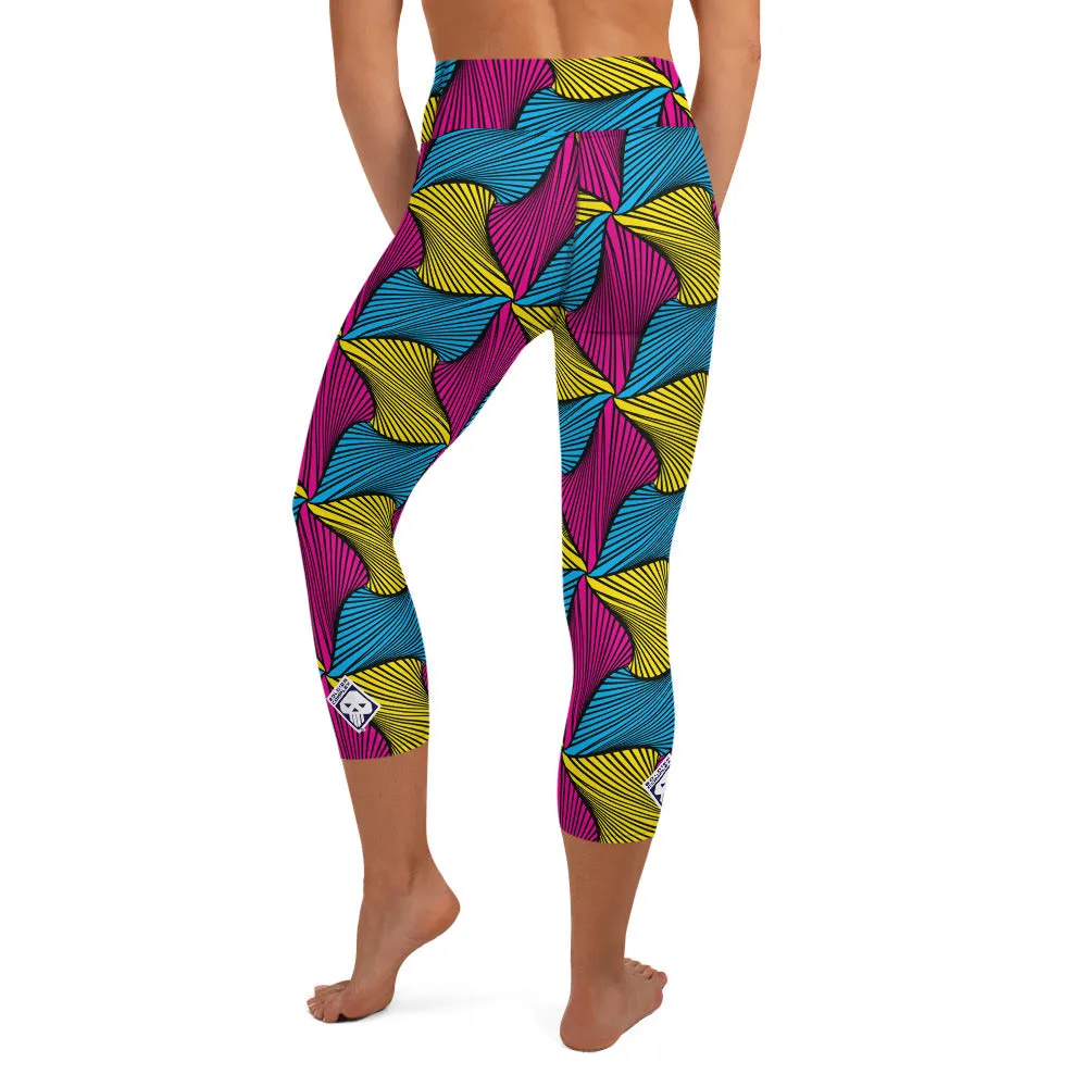 Women's Ankara Wax Print High Waist Capri Yoga Pants Workout Leggings For Jiu Jitsu 001