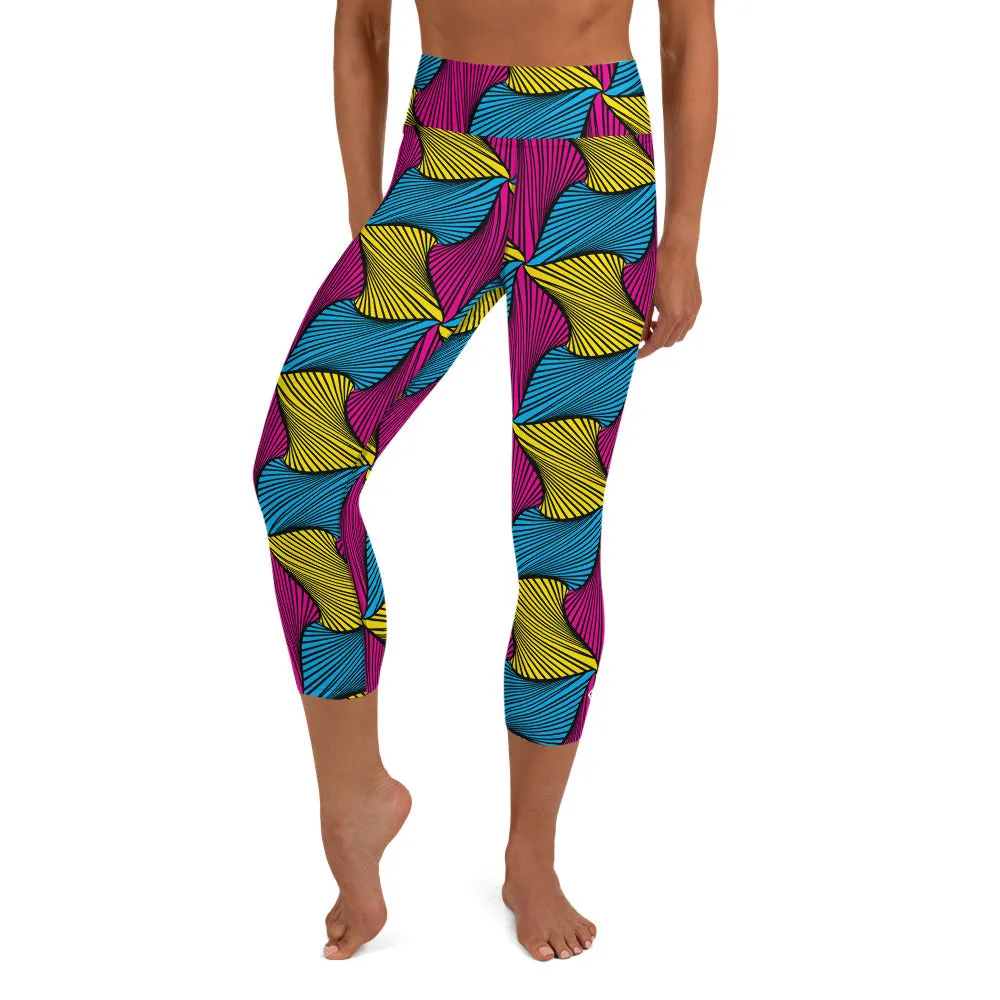 Women's Ankara Wax Print High Waist Capri Yoga Pants Workout Leggings For Jiu Jitsu 001