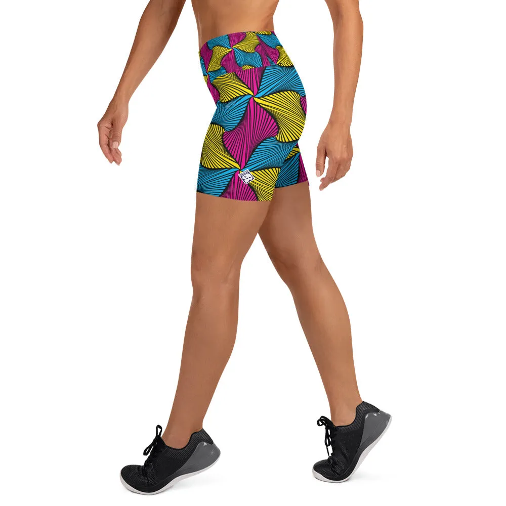 Women's Ankara Wax Print Yoga Shorts 001