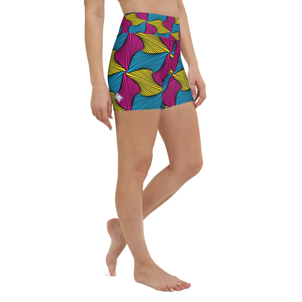 Women's Ankara Wax Print Yoga Shorts 001