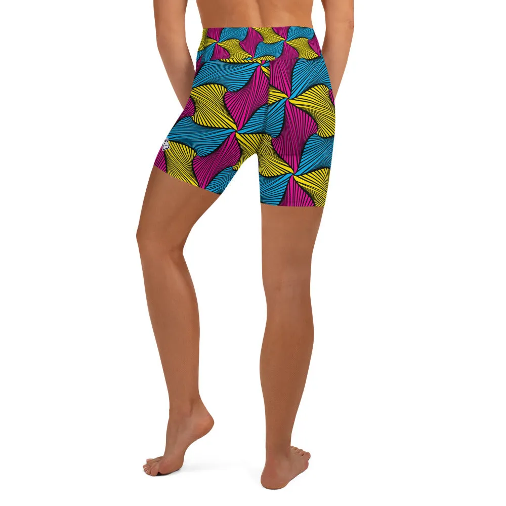 Women's Ankara Wax Print Yoga Shorts 001