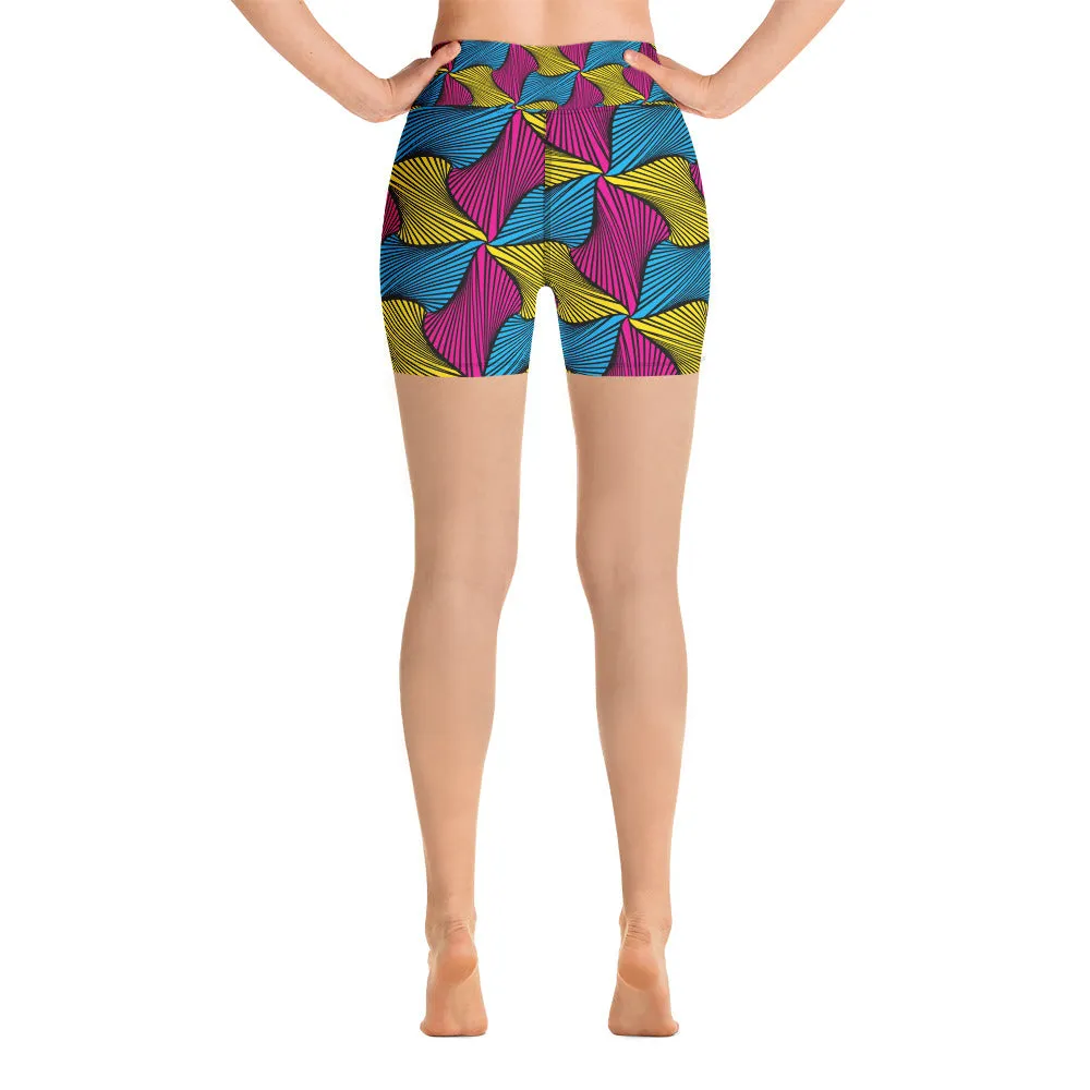 Women's Ankara Wax Print Yoga Shorts 001