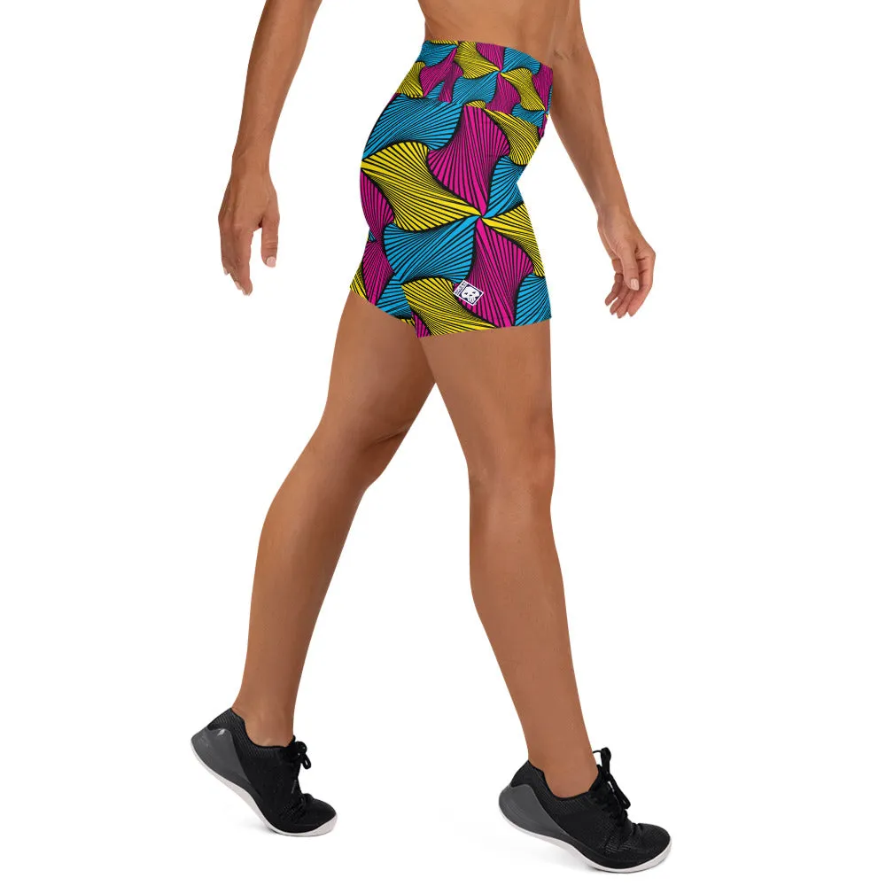 Women's Ankara Wax Print Yoga Shorts 001