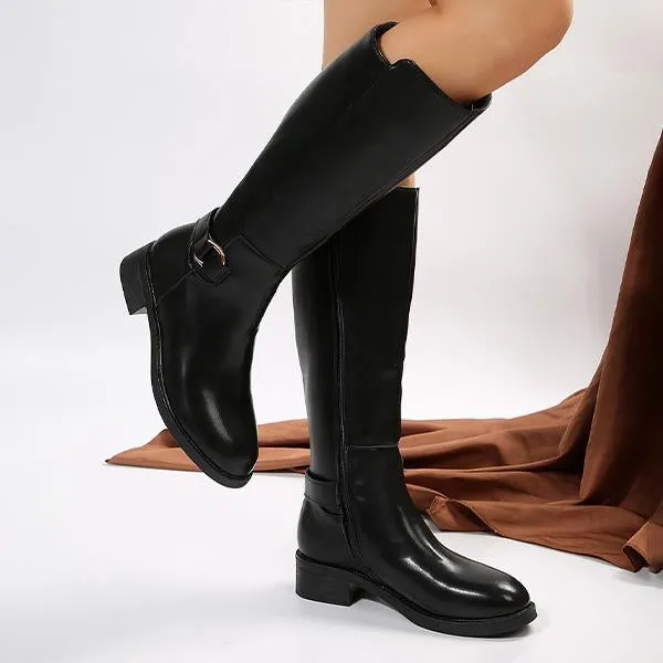 Women's Casual Buckled Thick Heel Knee-High Knight Boots 69829298S