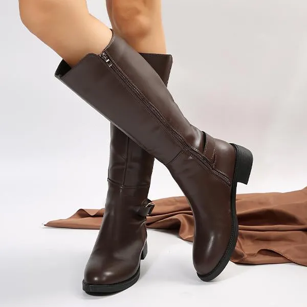 Women's Casual Buckled Thick Heel Knee-High Knight Boots 69829298S