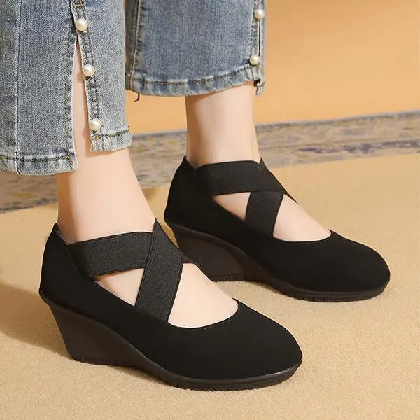 Women's Casual Crossover Elastic Shallow Wedge Shoes 00003544S