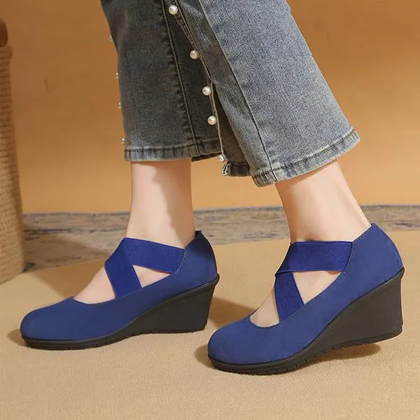 Women's Casual Crossover Elastic Shallow Wedge Shoes 00003544S