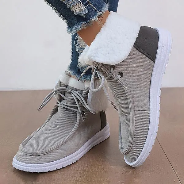 Women's Casual Fabric Lapel Lace-Up Snow Boots 94769119S