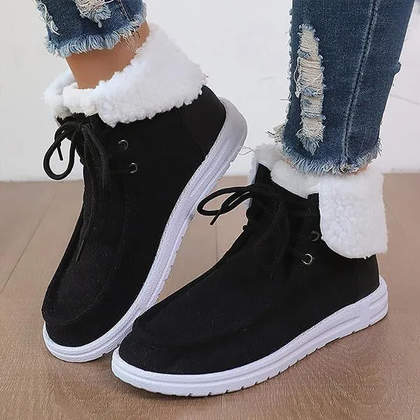 Women's Casual Fabric Lapel Lace-Up Snow Boots 94769119S