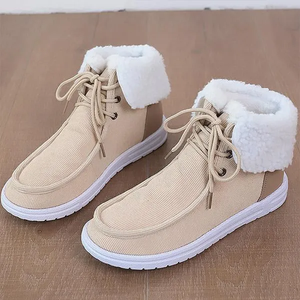 Women's Casual Fabric Lapel Lace-Up Snow Boots 94769119S