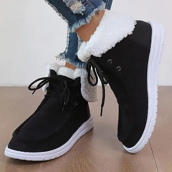 Women's Casual Fabric Lapel Lace-Up Snow Boots 94769119S