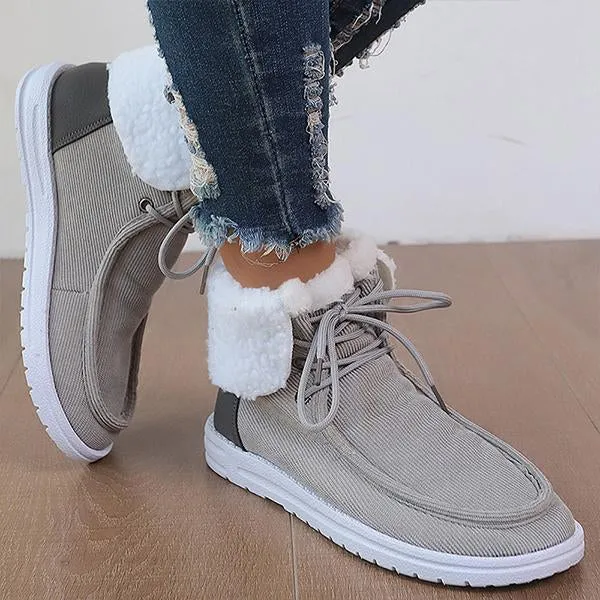 Women's Casual Fabric Lapel Lace-Up Snow Boots 94769119S