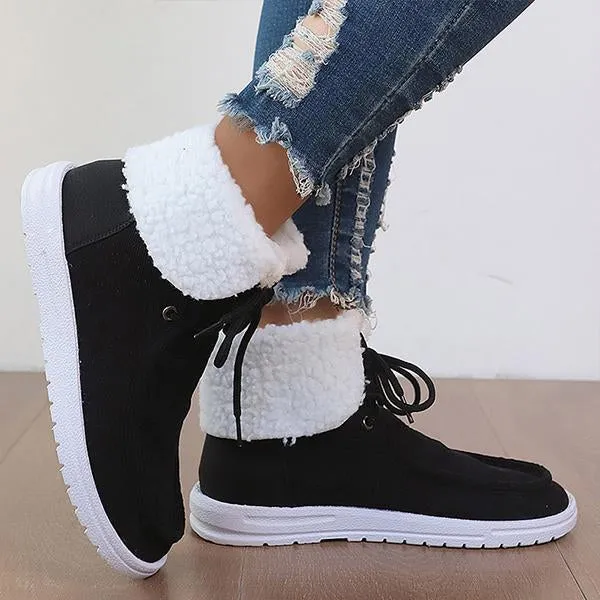 Women's Casual Fabric Lapel Lace-Up Snow Boots 94769119S