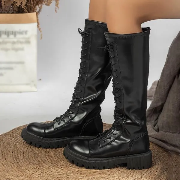 Women's Casual Fashion Lace-Up Thick Sole Rider Boots 64639189S