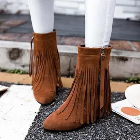 Women's Casual Retro Heightened Tassel Short Boots 17498465S