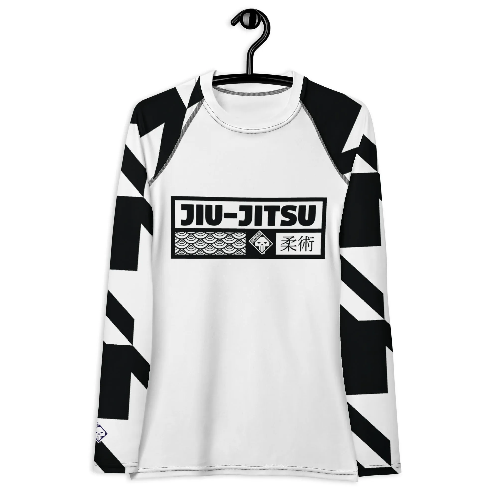 Womens Long Sleeve BJJ Rash Guard - Jiu-Jitsu 021 - Houndstooth 001 Blanc