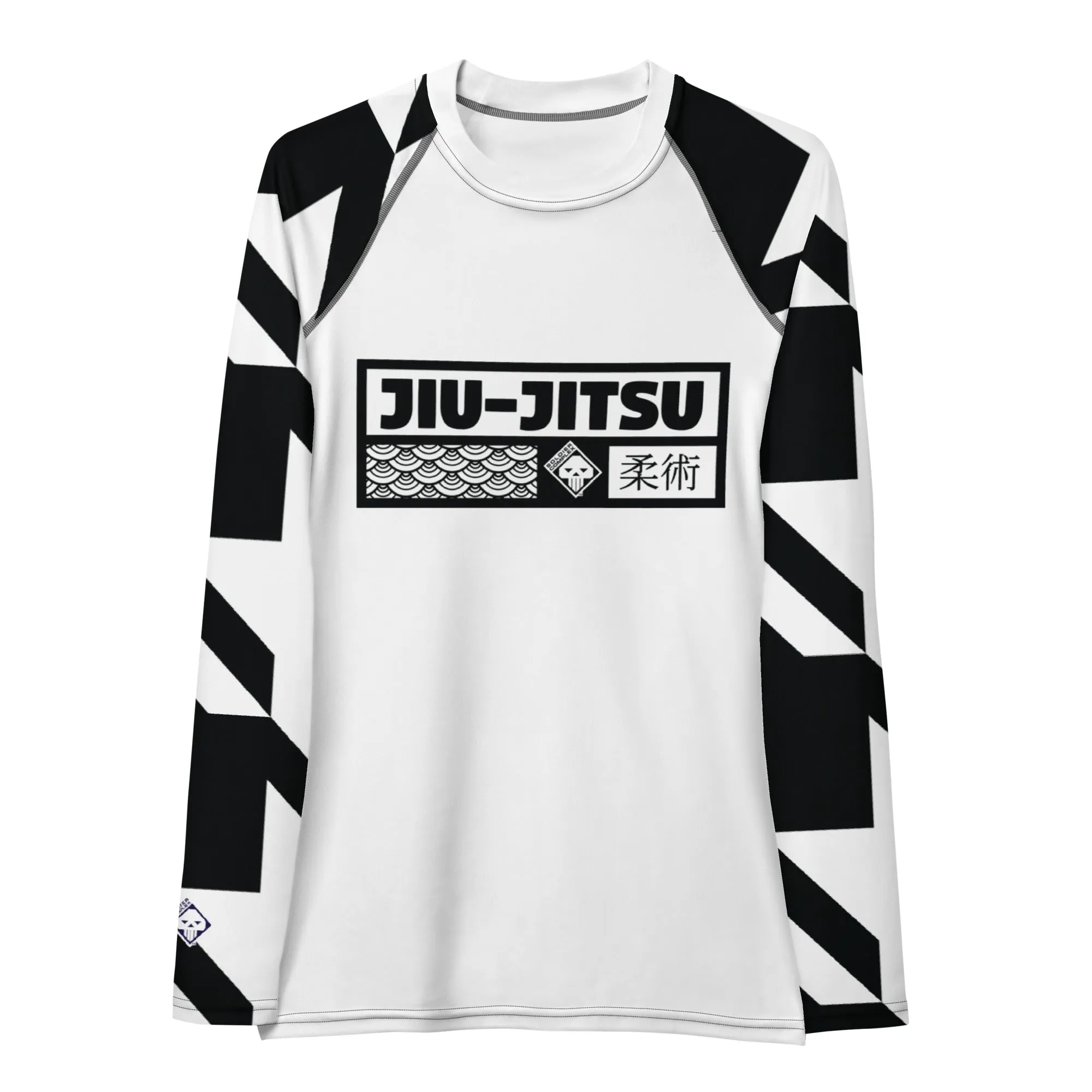 Womens Long Sleeve BJJ Rash Guard - Jiu-Jitsu 021 - Houndstooth 001 Blanc