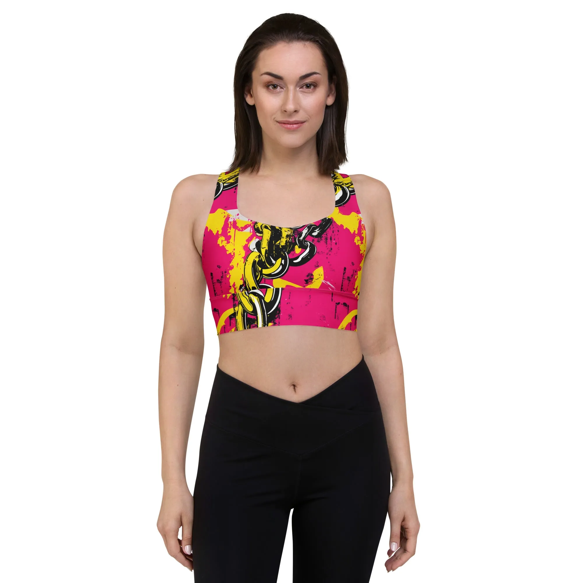 Women's Mile After Mile - Golden Chains 001 Longline Racer Back Sports Bra