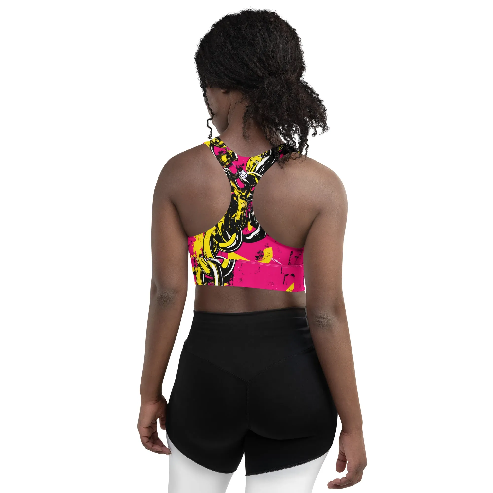 Women's Mile After Mile - Golden Chains 001 Longline Racer Back Sports Bra