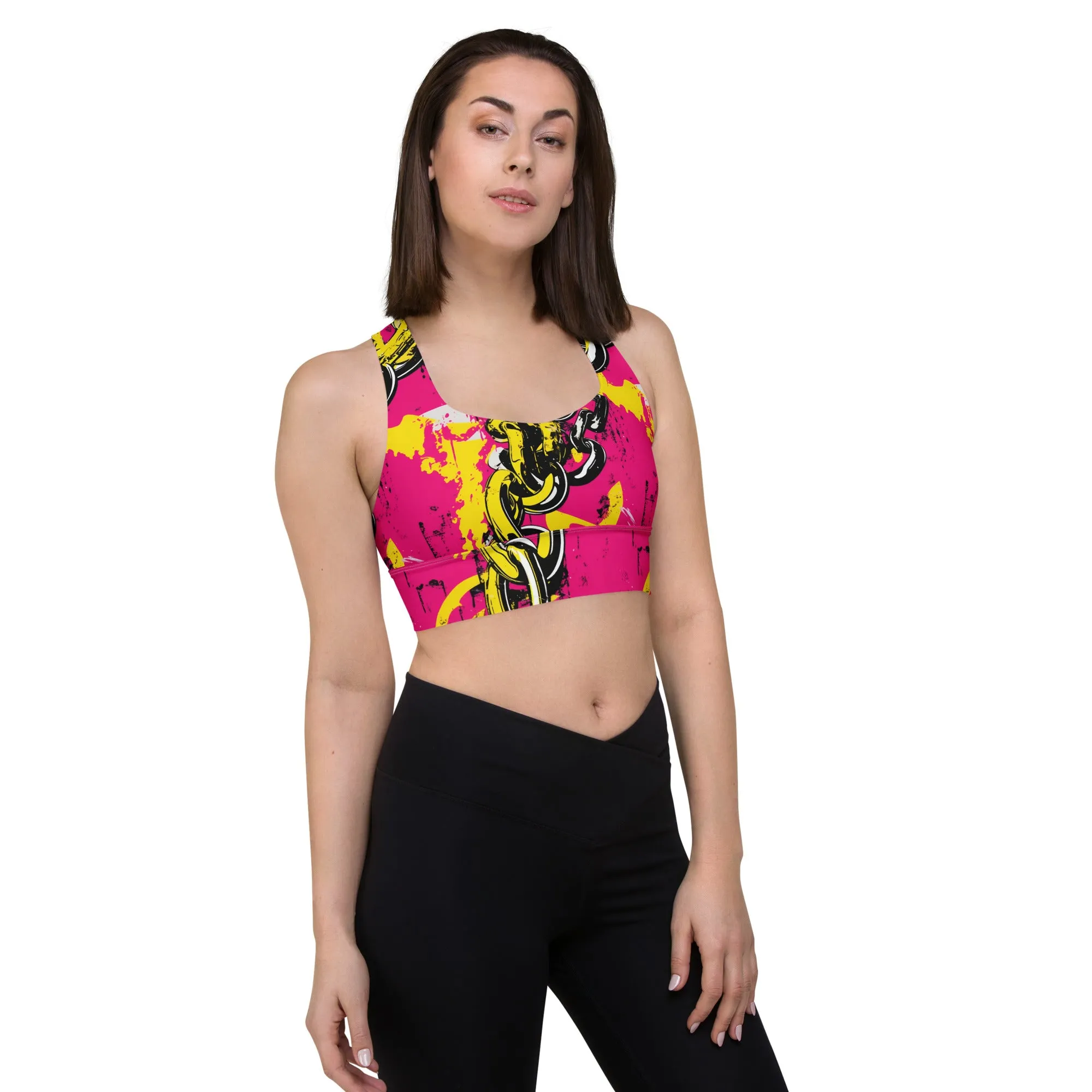 Women's Mile After Mile - Golden Chains 001 Longline Racer Back Sports Bra