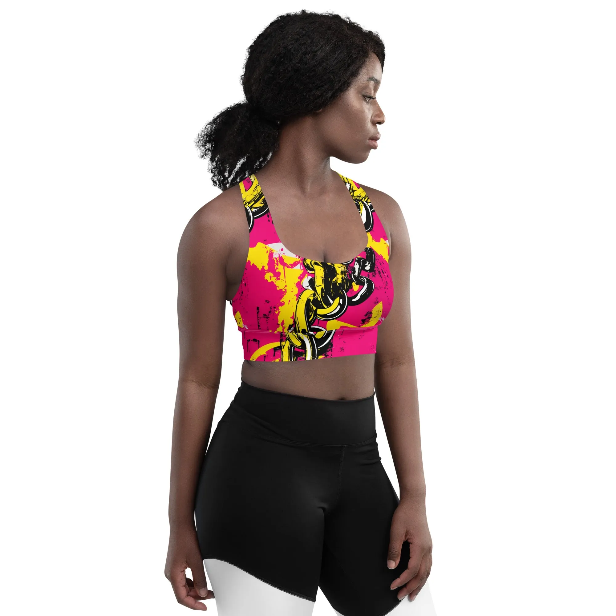 Women's Mile After Mile - Golden Chains 001 Longline Racer Back Sports Bra