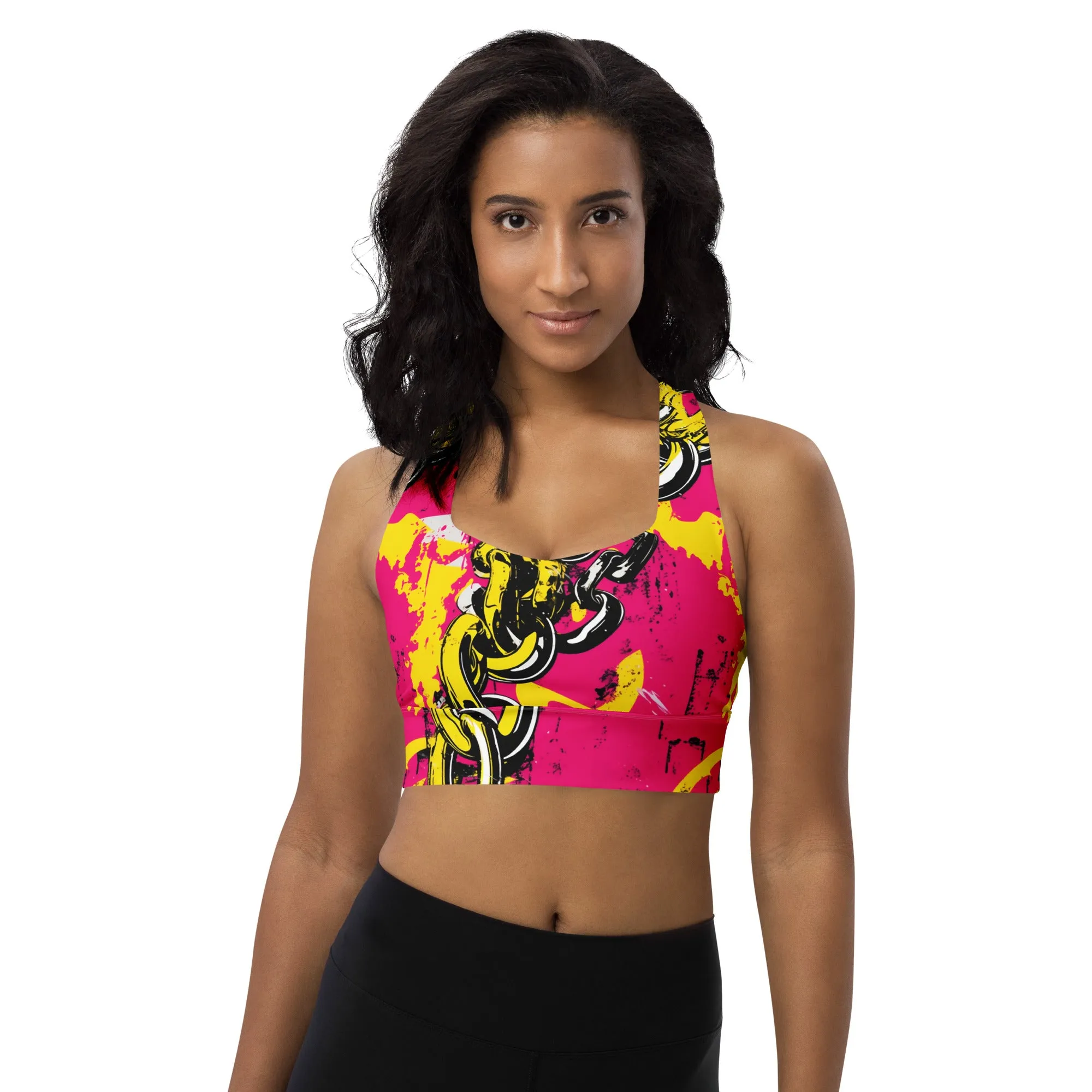 Women's Mile After Mile - Golden Chains 001 Longline Racer Back Sports Bra