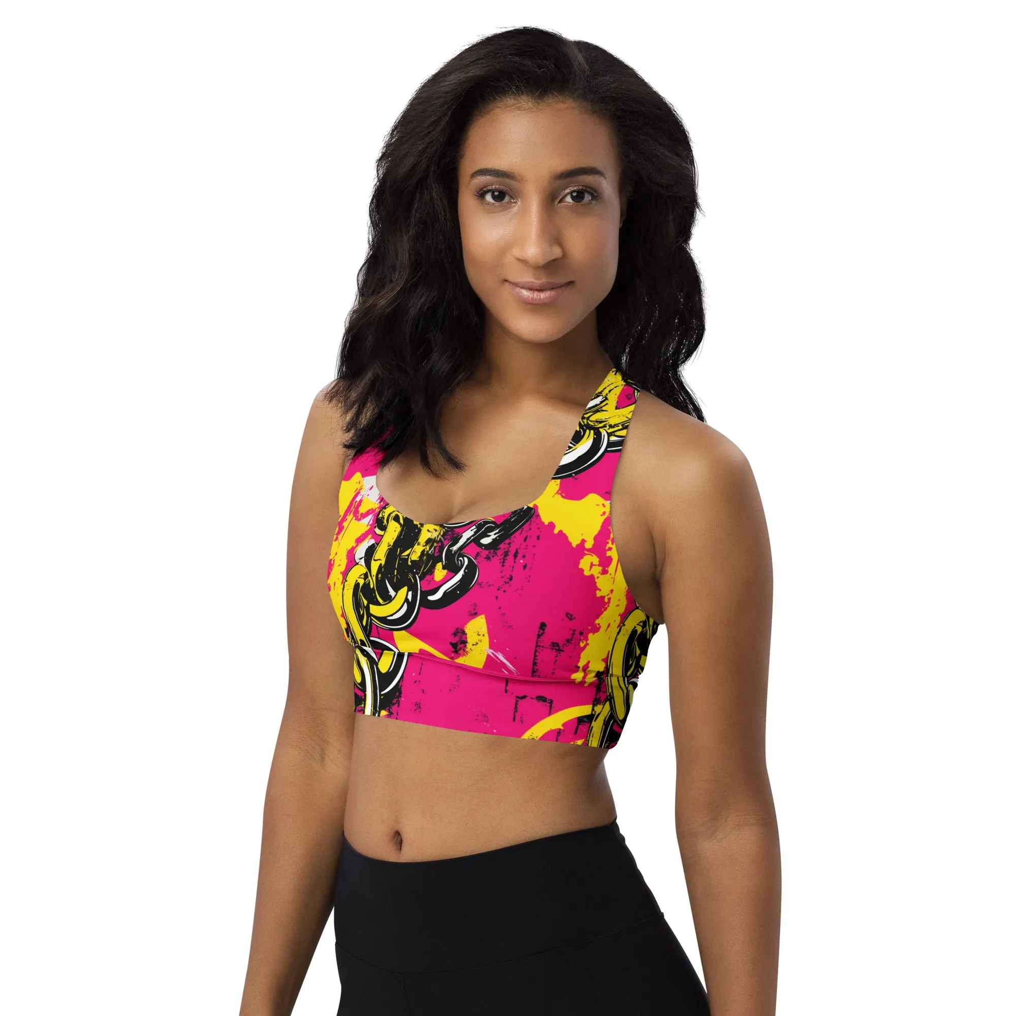 Women's Mile After Mile - Golden Chains 001 Longline Racer Back Sports Bra