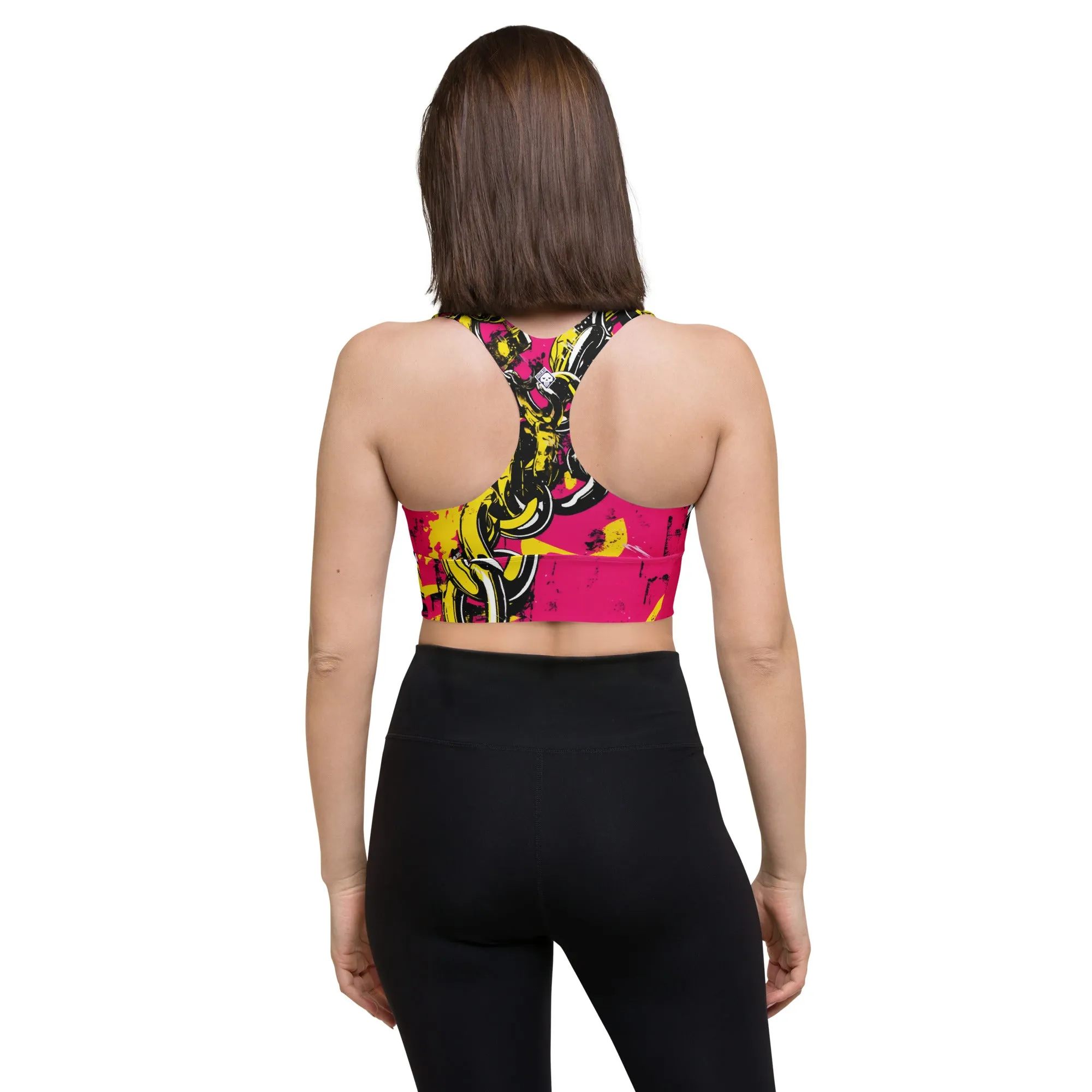 Women's Mile After Mile - Golden Chains 001 Longline Racer Back Sports Bra