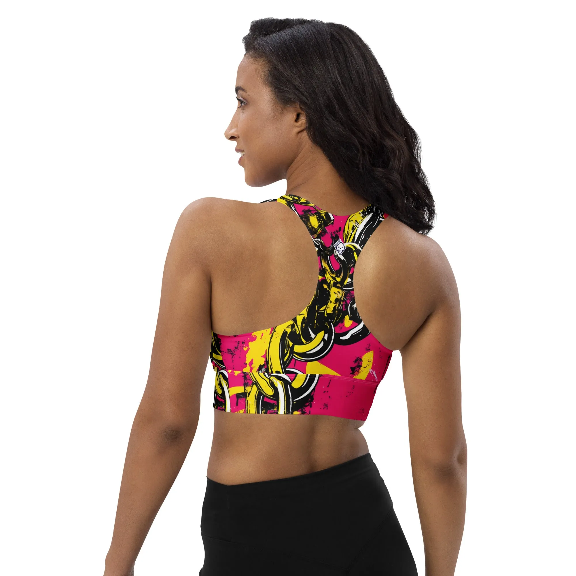 Women's Mile After Mile - Golden Chains 001 Longline Racer Back Sports Bra