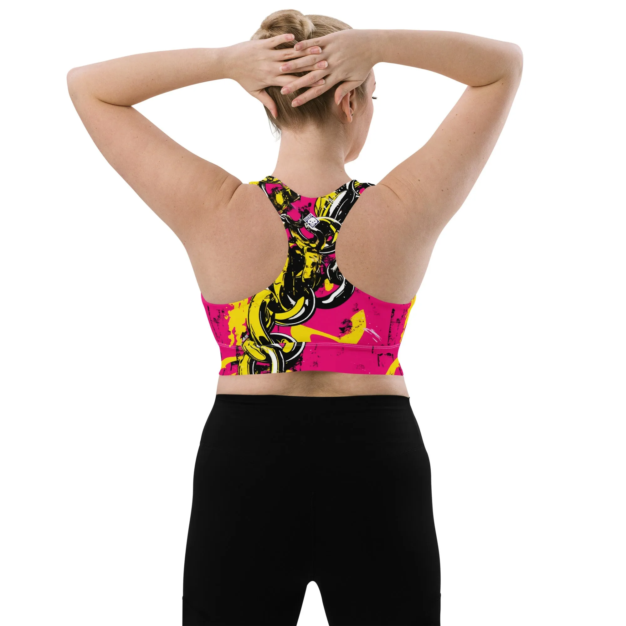 Women's Mile After Mile - Golden Chains 001 Longline Racer Back Sports Bra