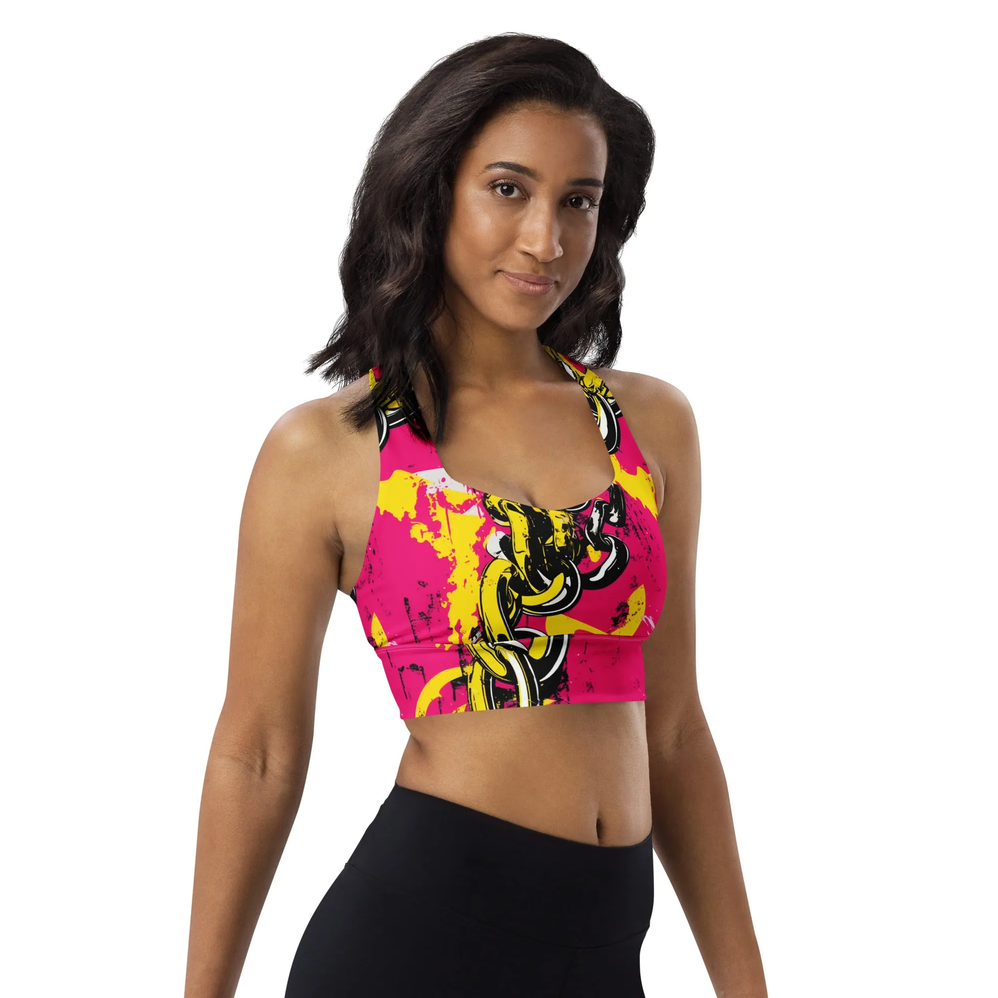 Women's Mile After Mile - Golden Chains 001 Longline Racer Back Sports Bra