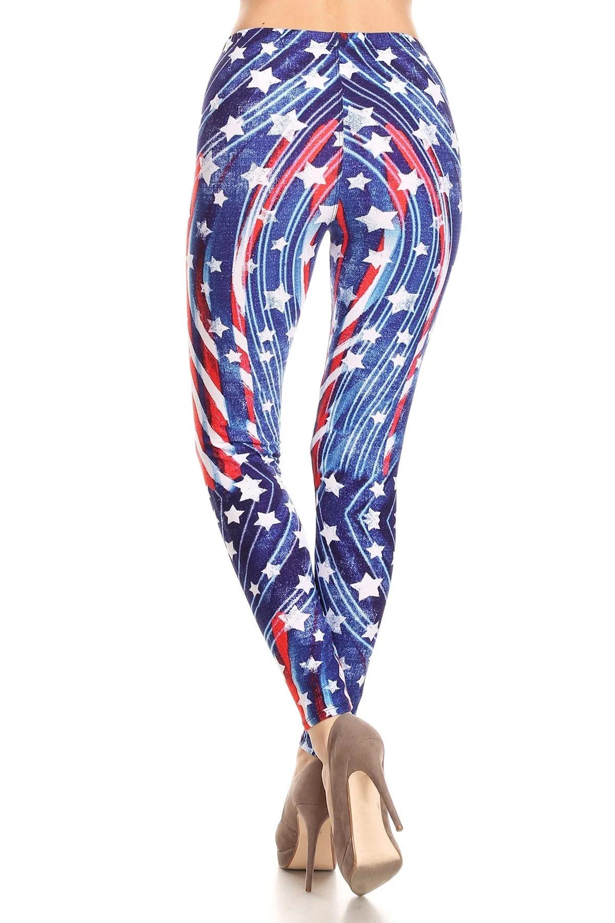 Women's Plus 4th of July Flying Star Pattern Printed Leggings